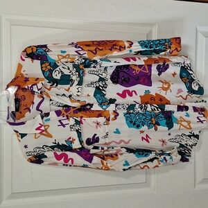 Milk and Honey rayon button-up v-neck blouse top - S - bird woman abstract print